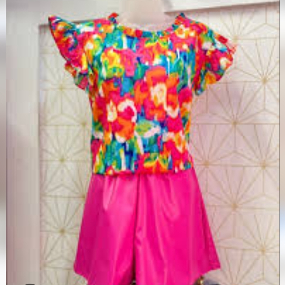 Colorful Ruffle Sleeve Women's Top - Picture 3 of 9